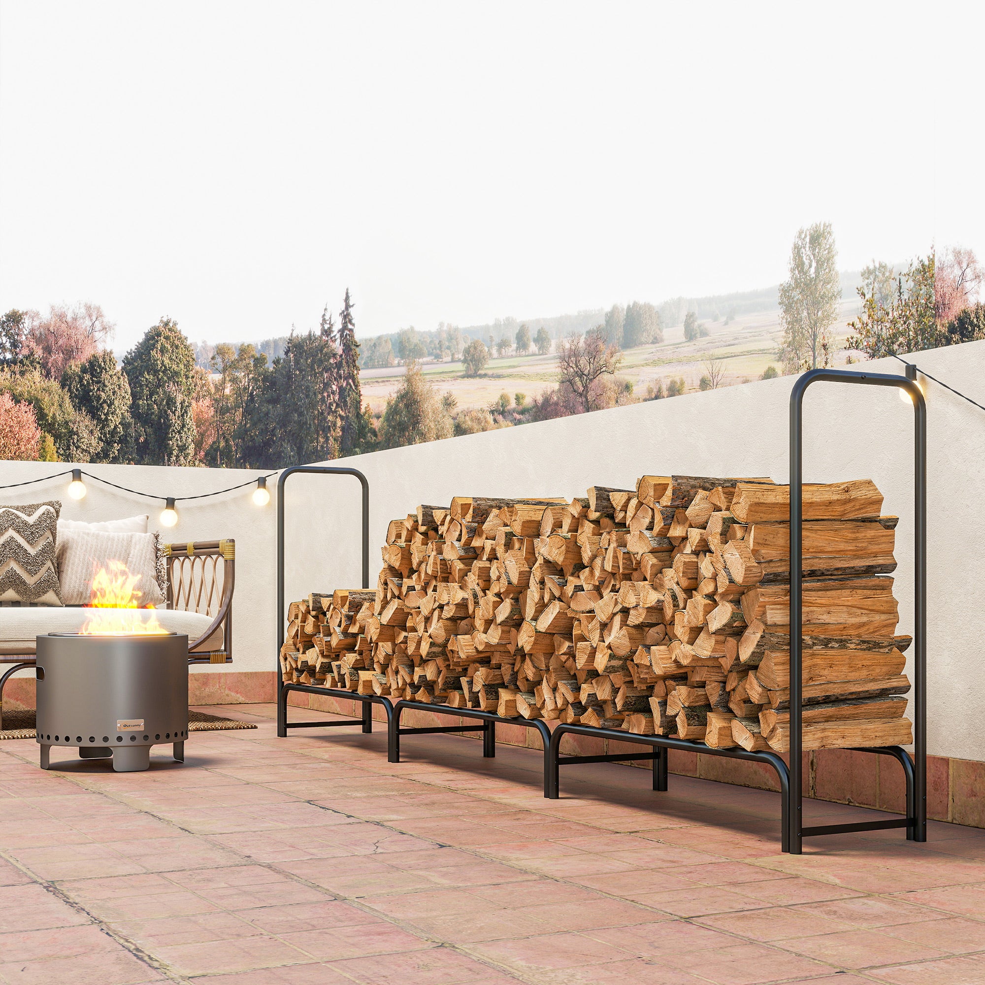 Kozy - Firewood Rack with Waterproof Cover, Heavy Duty Metal Log Store Indoors, Log Storage Holder for Outdoor Indoor Fireplace, 300 x 36 x 99 cm, Dark Green