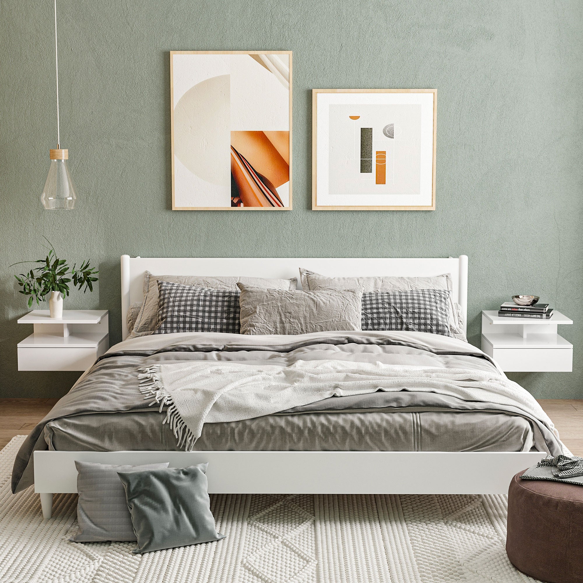 Kozy Set of Two Floating High Gloss Bedside Tables - White