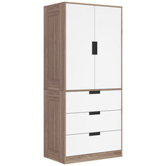 Two Door, Two Drawer Wardrobe - White/Brown
