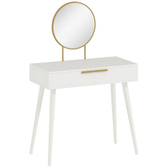 Kozy Elegant Dressing Table, with Round Mirror, 80 x 40 x 123 cm - White