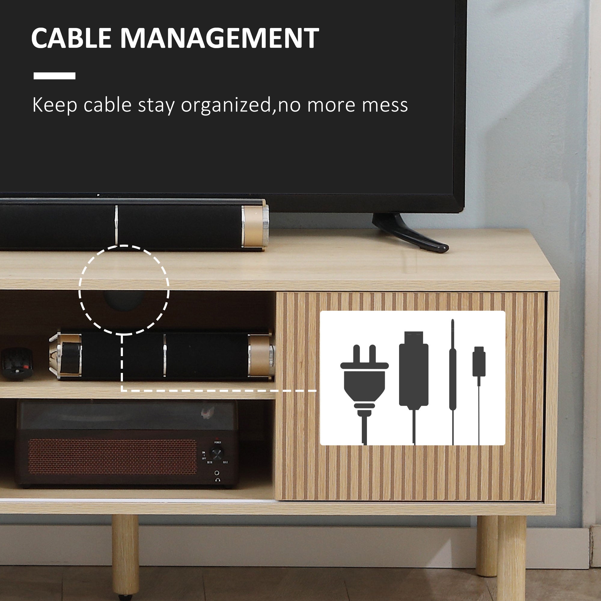 Kozy Sliding Door TV Cabinet Stand - Oak Wood-Effect