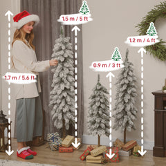 Kozy - Set of 3 Pencil Flocked Christmas Tree, 3ft 4ft 5ft