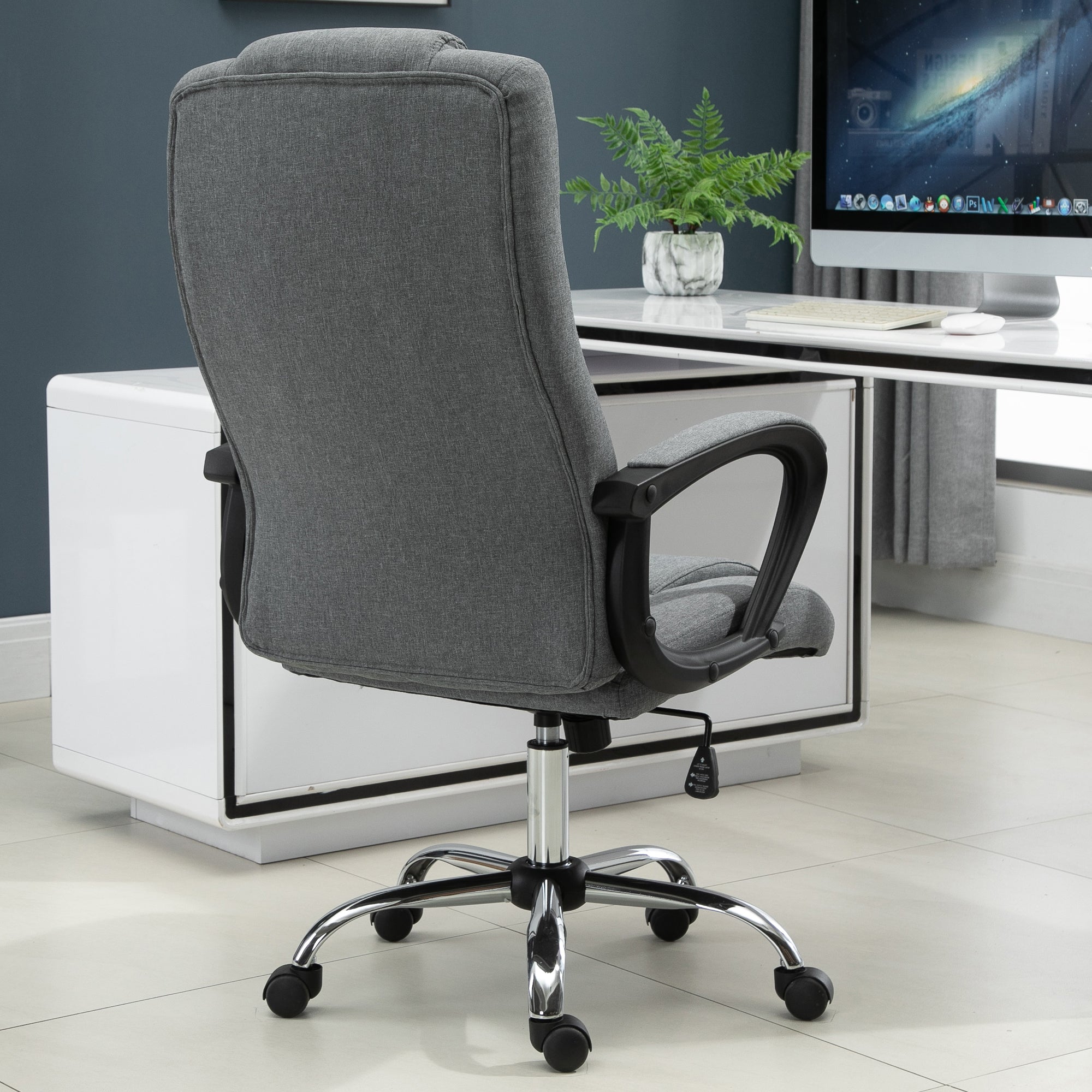 Vinsetto High Back Office Chair 360° Swivel Chair Adjustable Height Tilt Function Linen Deep Grey 62W x 62D x 110