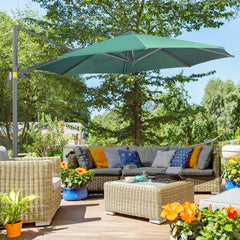 Outsunny Cantilever Parasol 3x3m with Cross Base, 360° Rotating Garden Umbrella with Crank Handle and Tilt, Green | Aosom UK
