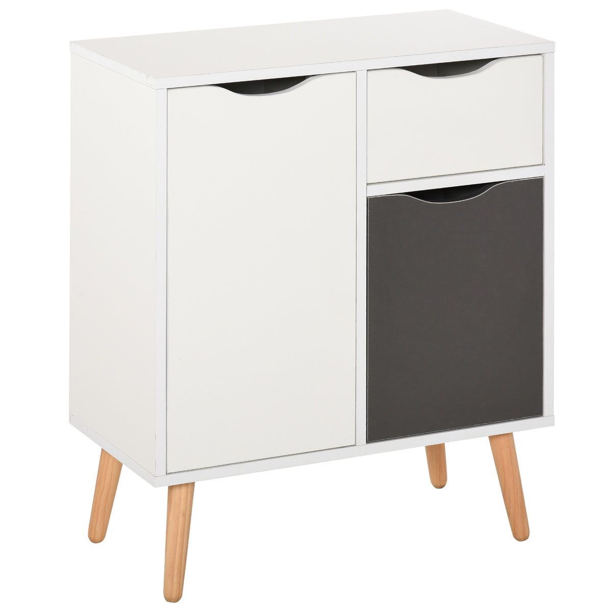 Kozy Sideboard Floor Cabinet Storage Cupboard with Drawer and Solid Wood Legs for Bedroom, Living Room, Entryway, Grey