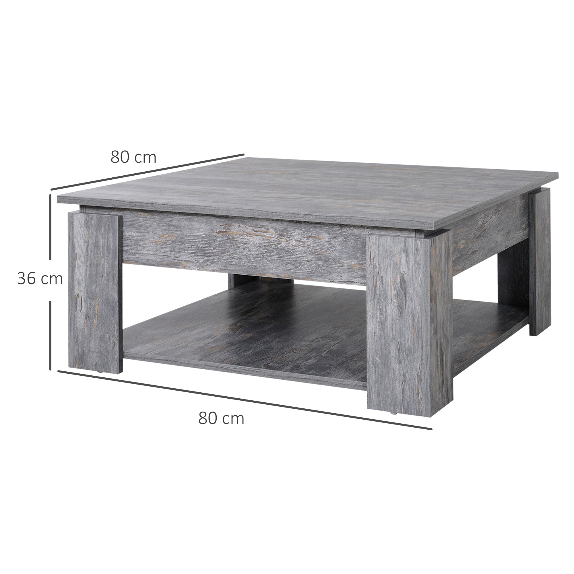 Kozy 2 Tier Wood Coffee Table Side Table Bottom Storage Shelf  Simple Modern Living Room Grey Wood Grain