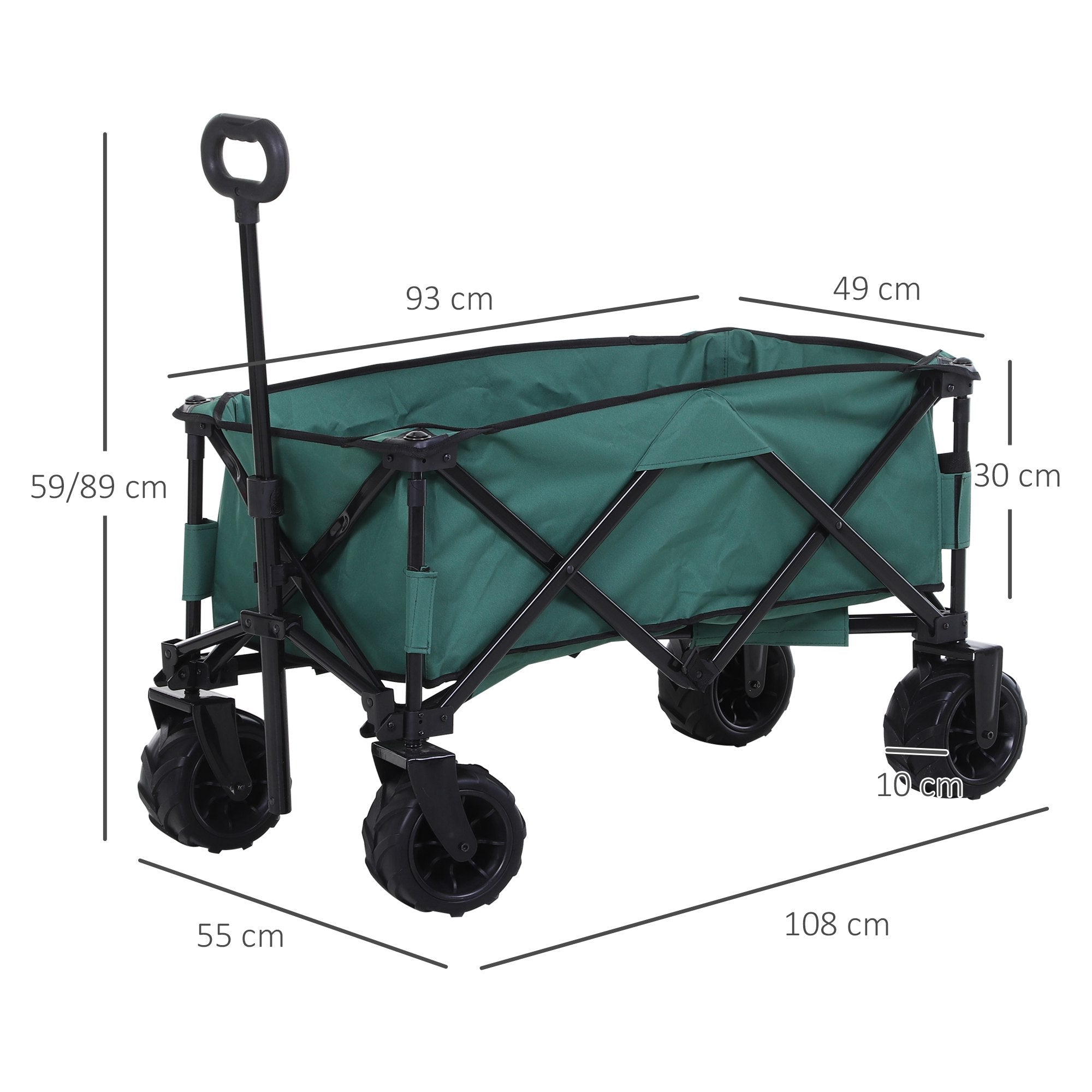 Outsunny Folding Cargo Wagon Trailer, Outdoor Pull Along Cart for Beach Garden with Telescopic Handle, Anti