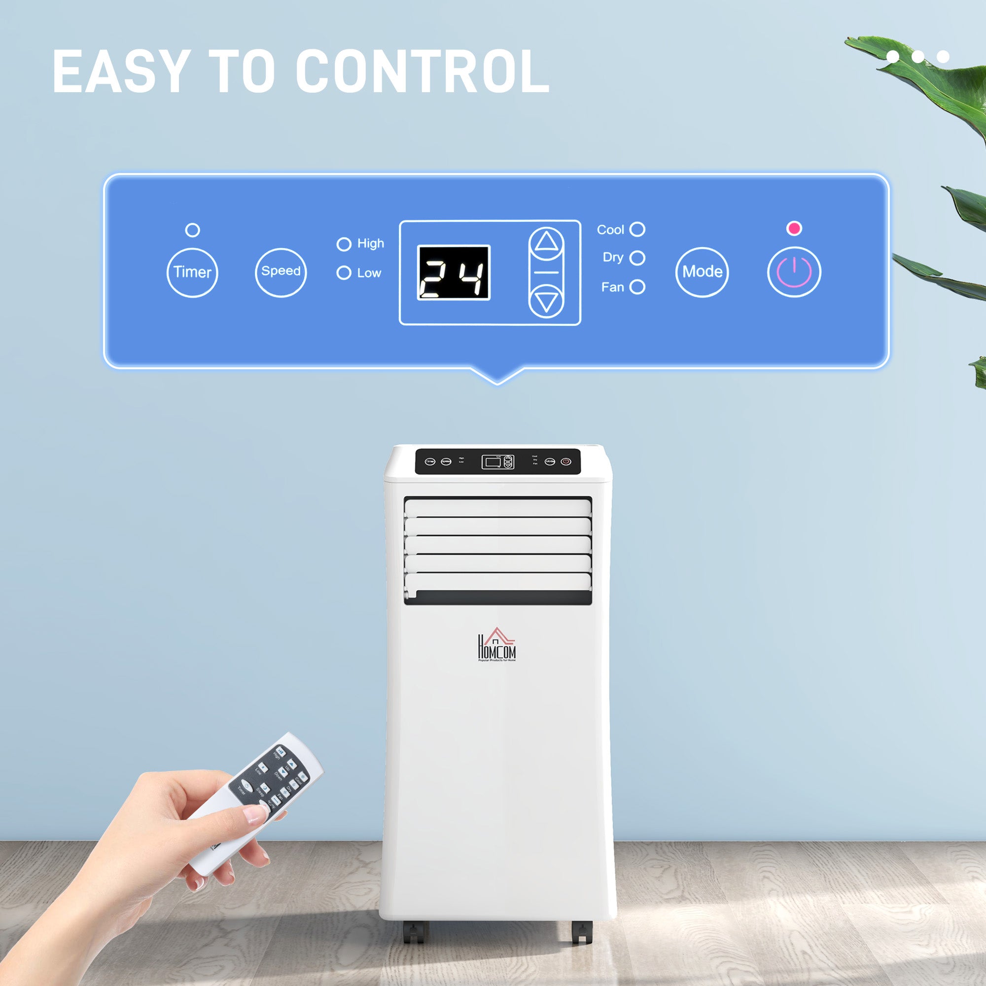 HOMCOM Mobile Air Conditioner with Remote Control, Timer, Cooling Dehumidifying Ventilating, LED Display White