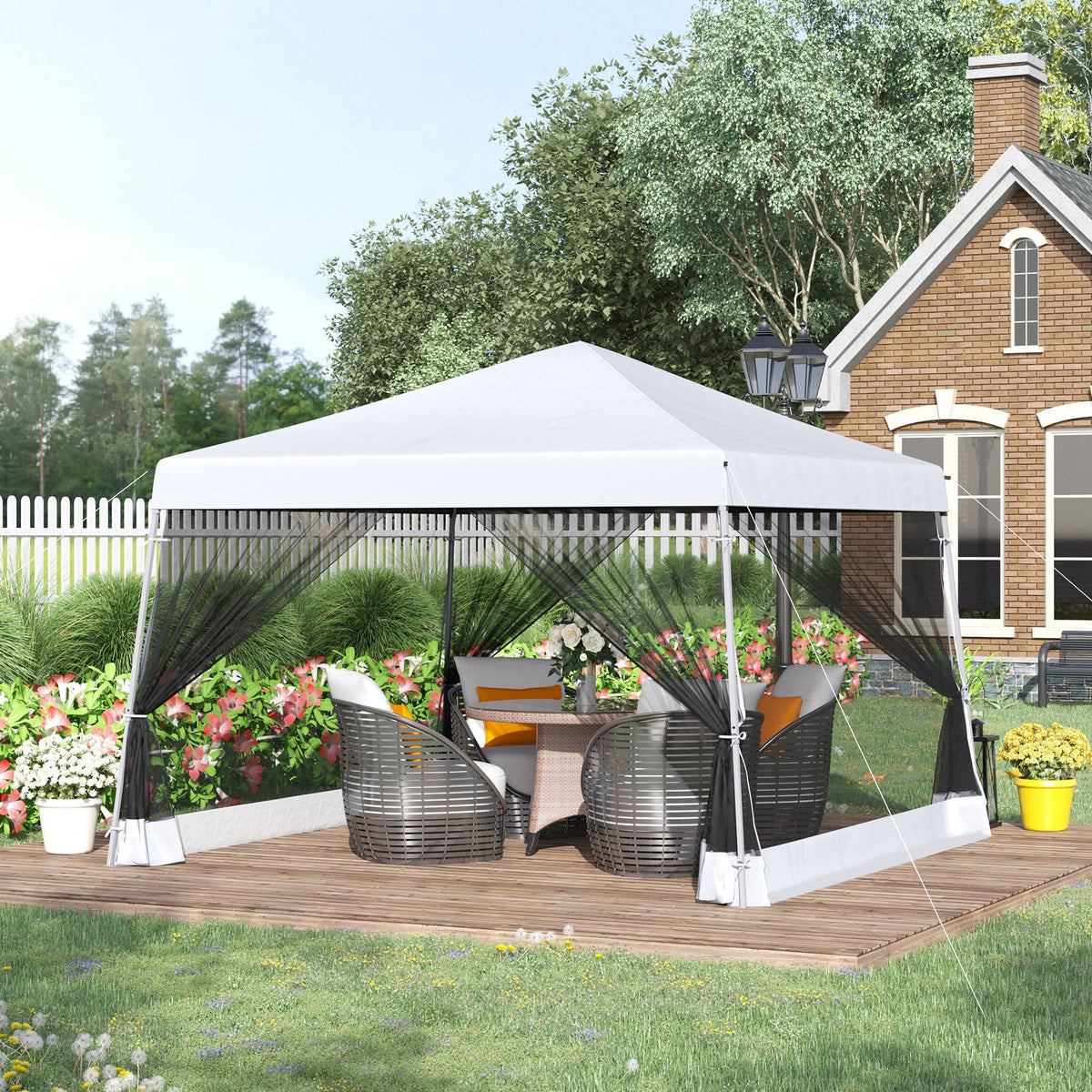 Outsunny 3.6m x 3.6m Pop Up Steel Frame Garden Gazebo White