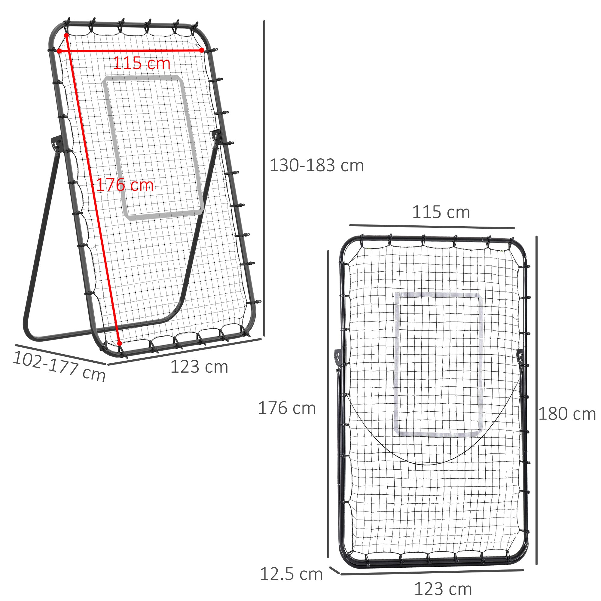 Kozy Foldable Football Rebounder Net, with Adjustable Angles - Black