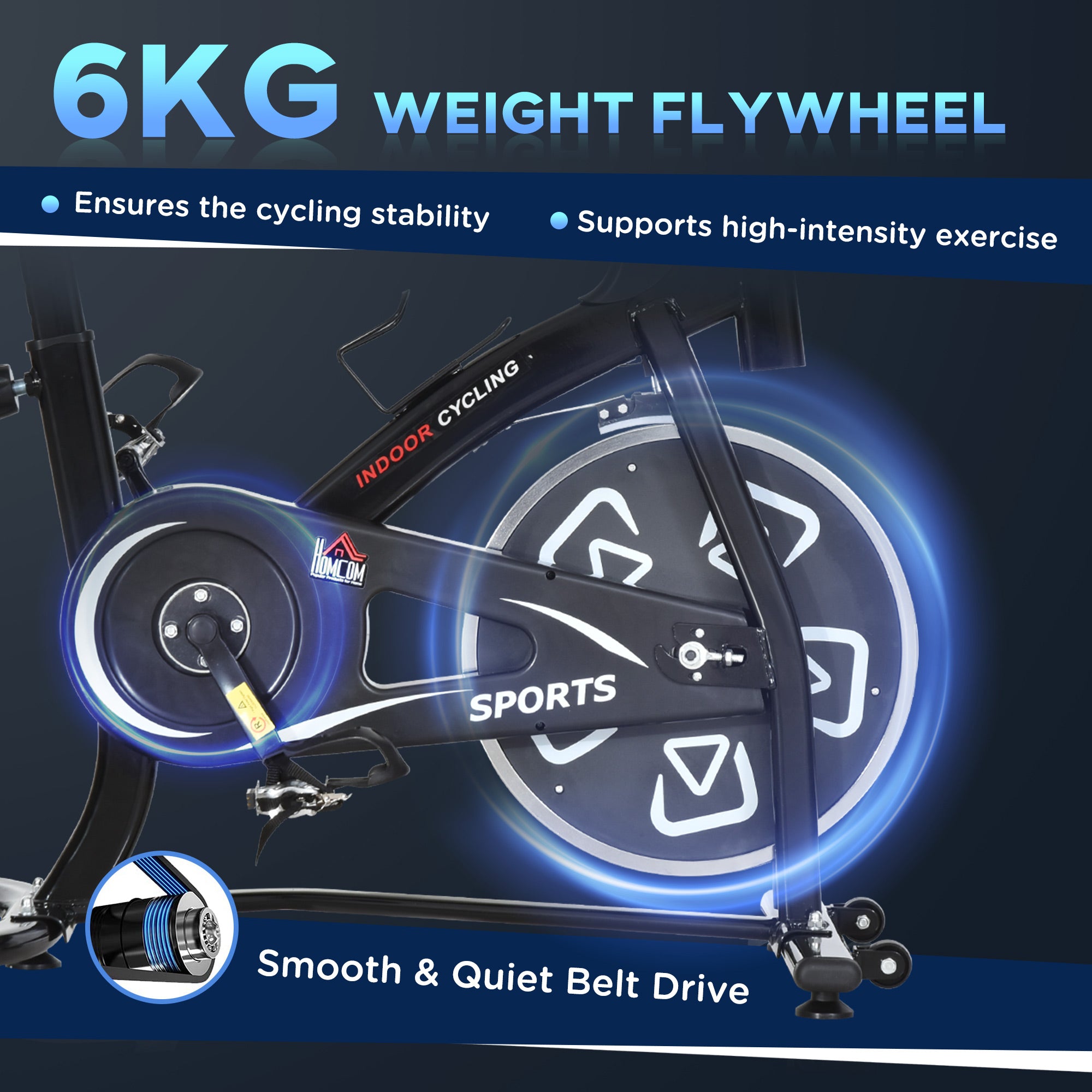 Kozy Indoor Stationary Exercise Bike 6kg Flywheel Fitness Cardio Workout Bke Trainer for Home Gym w/ Adjustable Resistance LCD Monitor Pad and Bottle Holder Black