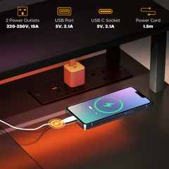 Kozy - LED Computer Desk, with Power Outlets and Shelves - Carbon Fibre Grey