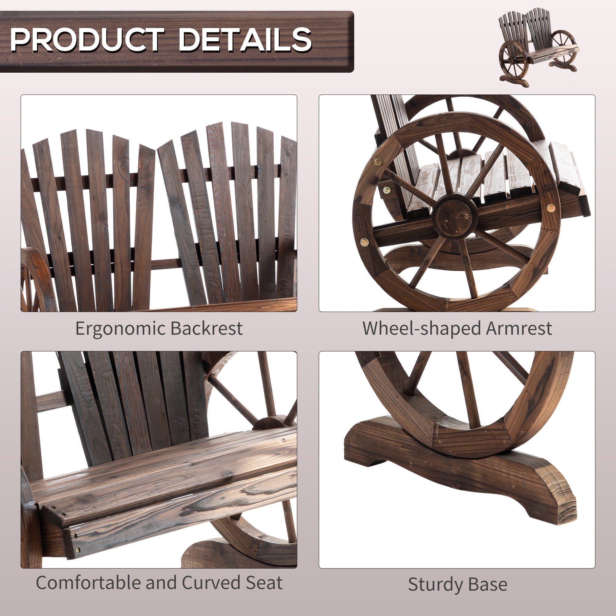 Kozy Fir Logs Love Seats with Wheel-Shaped Armrests, Large Load-Bearing Chair, Natural Wood Grain