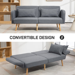 HOMCOM 3/2 Seater Sofa Bed, Convertible Bed Settee, Modern Fabric Loveseat Sofa Couch with 2 Cushions for Living Room, Guest Room, Grey