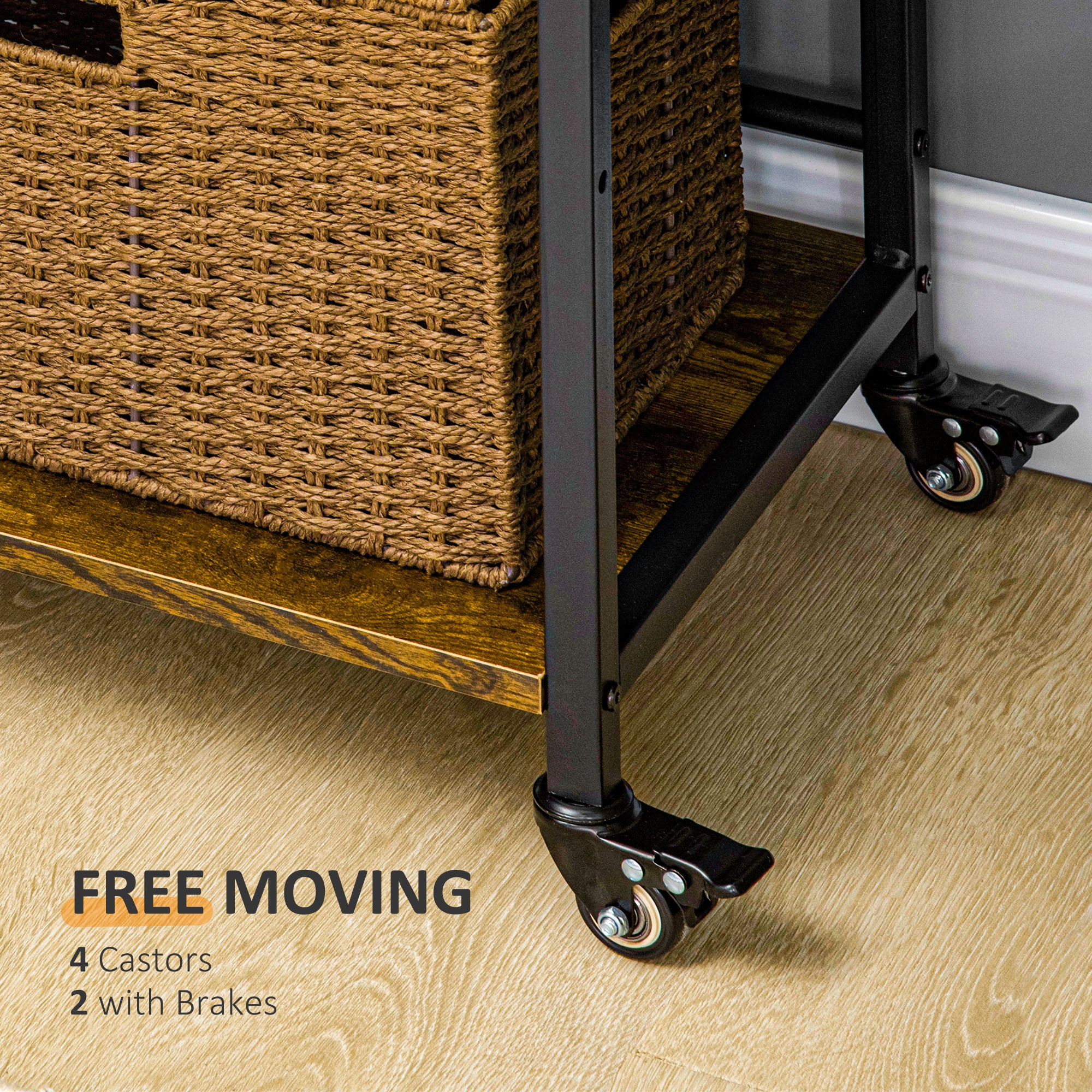 Kozy 3-Tier Printer Stand, Utility Cart, Rolling Trolley with Adjustable Shelves with Lockable Wheels for Home Office, Rustic Brown