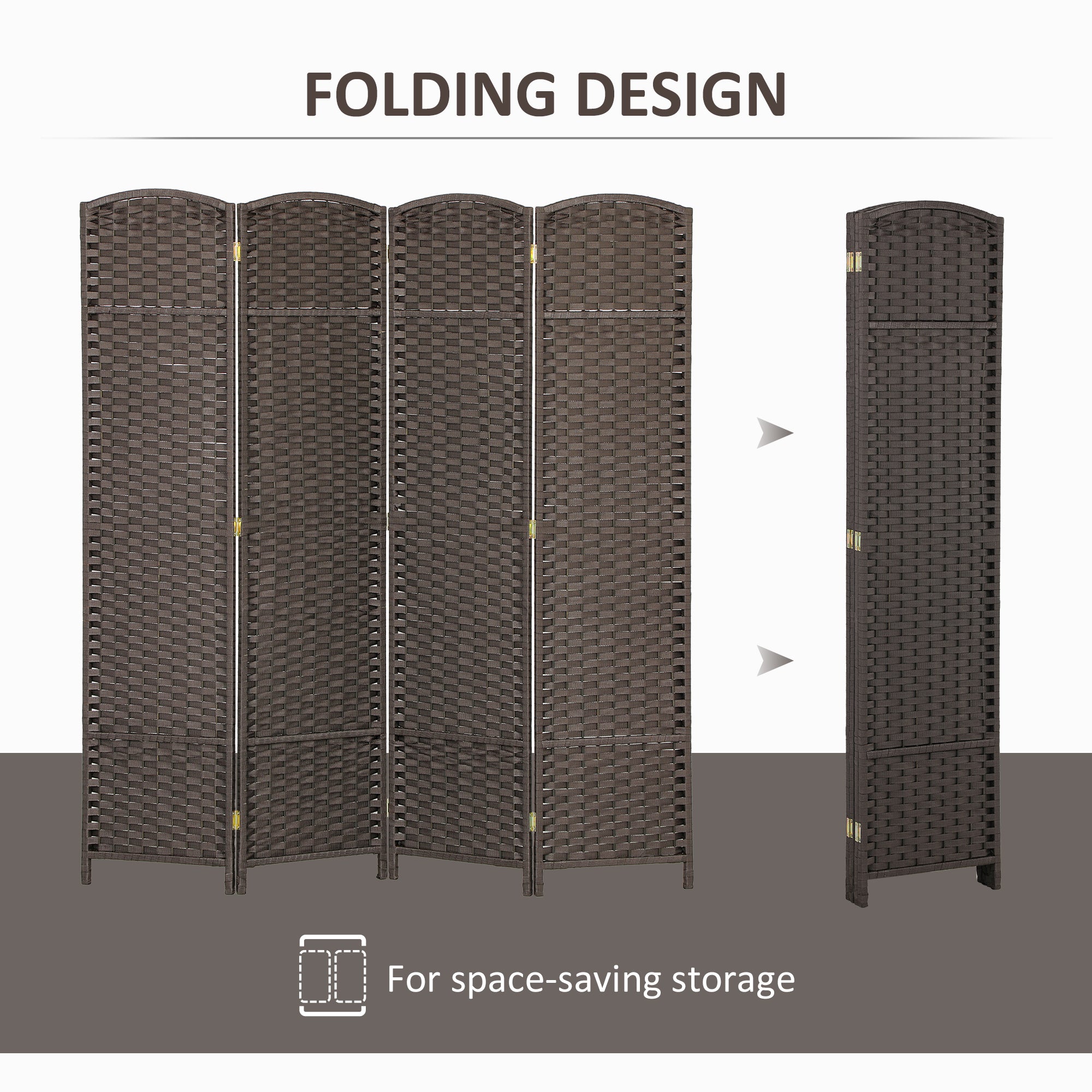 Kozy - 4 Panel Folding Room Divider, Freestanding Privacy Screen for Living Room, Bedroom and Office, 160 x 170cm, Brown