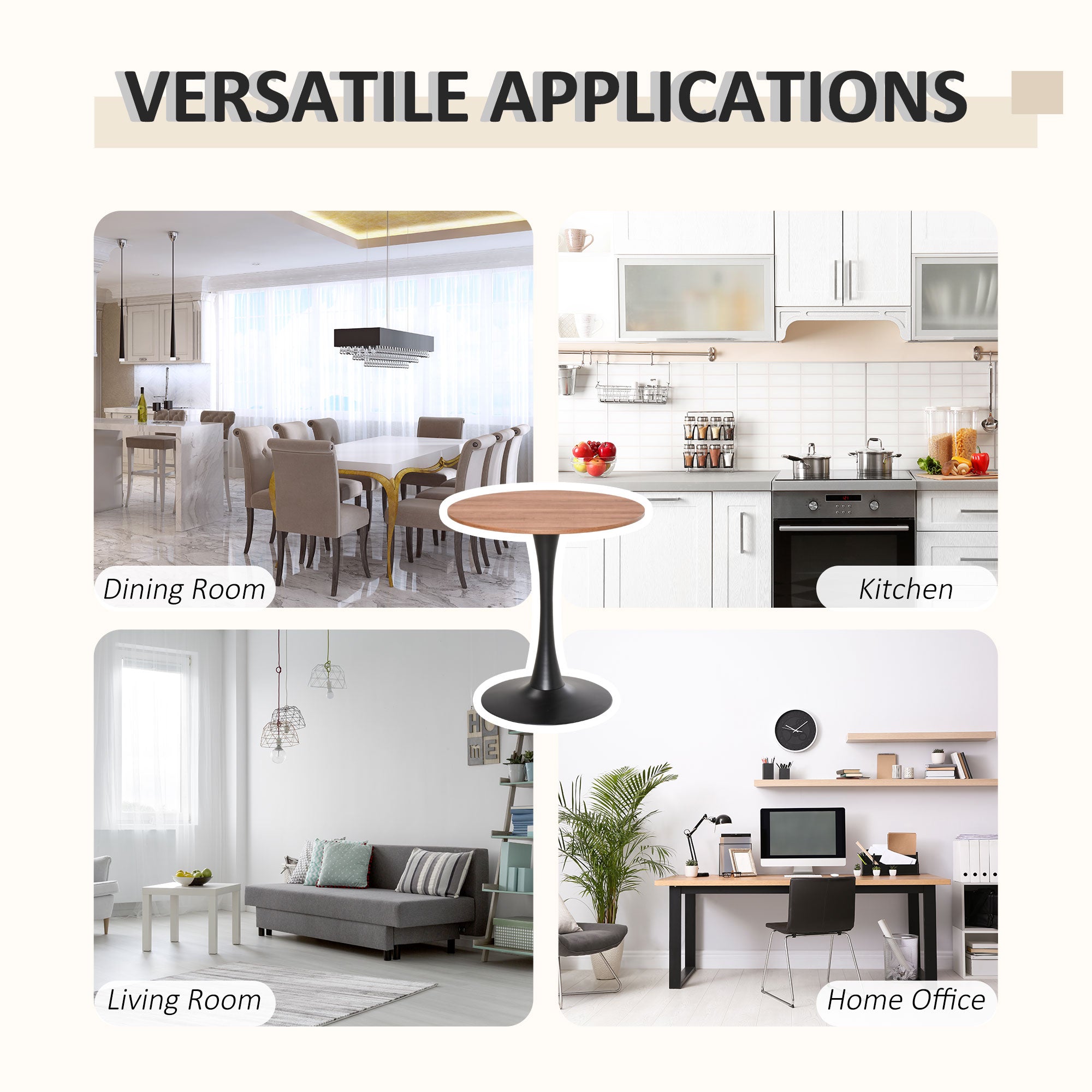 Kozy Modern Round Dining Table Leisure Coffee Bistro Table with Metal Base for Kitchen & Dining Room Brown