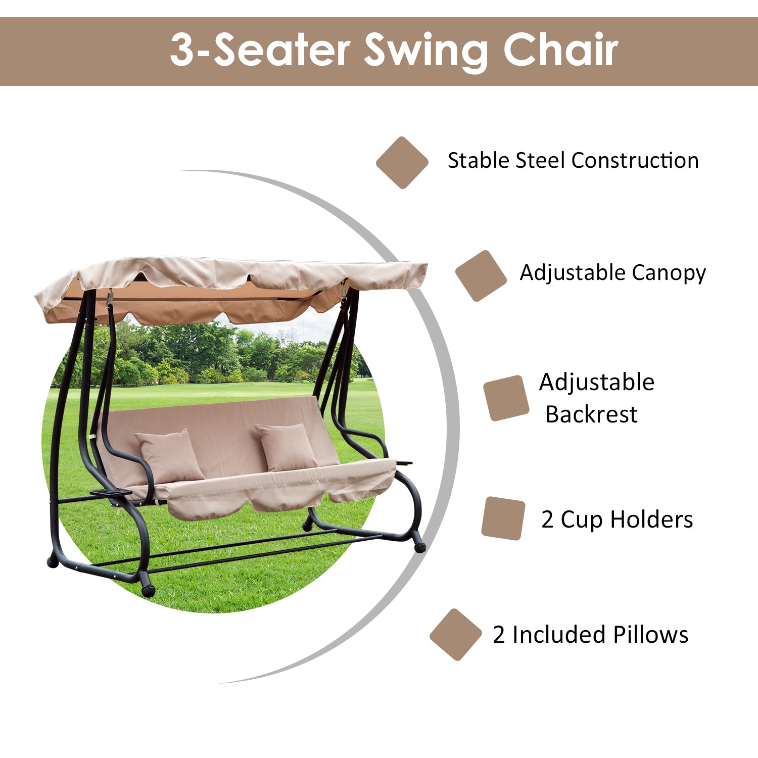 Outsunny 3 Seater Garden Swing Seat Bed Swing Chair 2