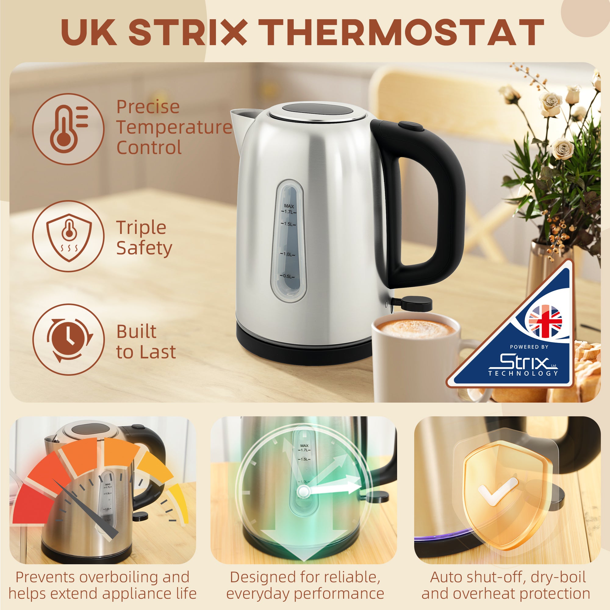Kozy - Simple Polished Toaster and Kettle Set - Silver Tone