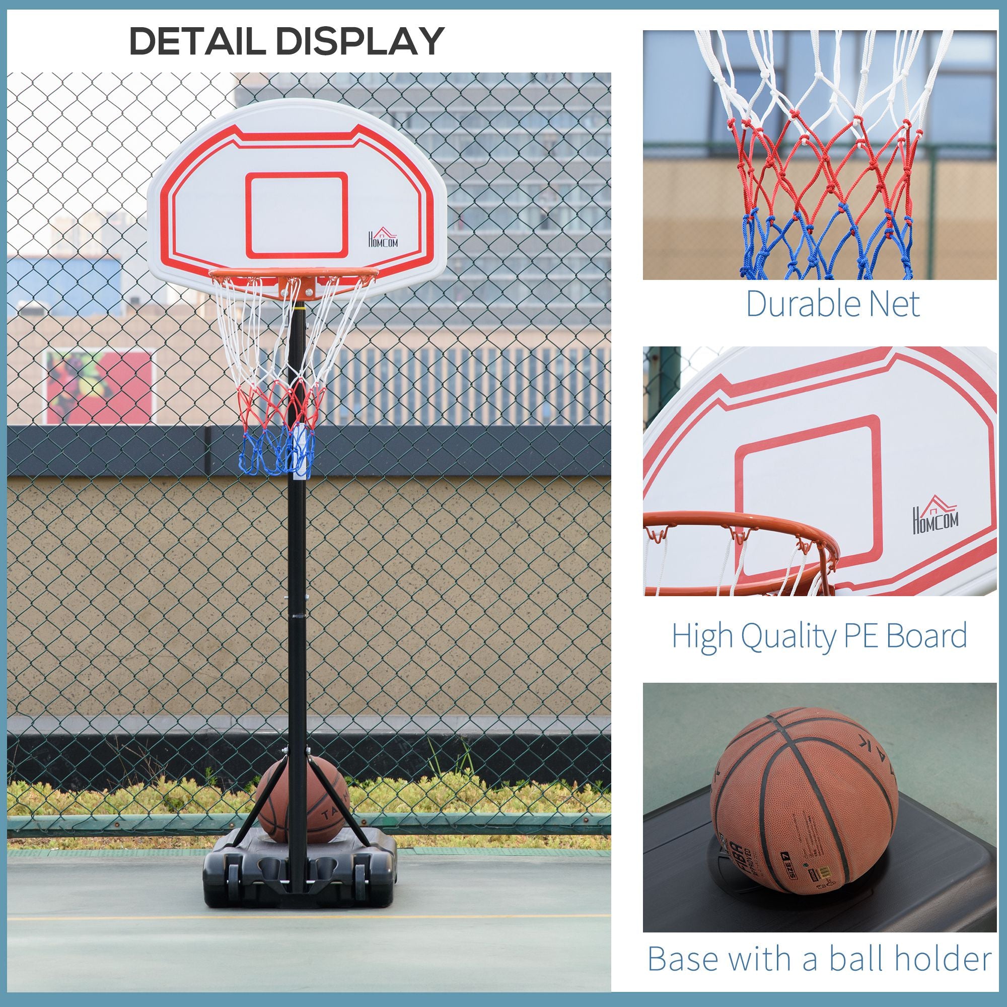 Kozy Basketball Hoop Stand Portable Adjustable Height 2.1-2.6m w/ Wheels, Sturdy Rim Stable Base, Black