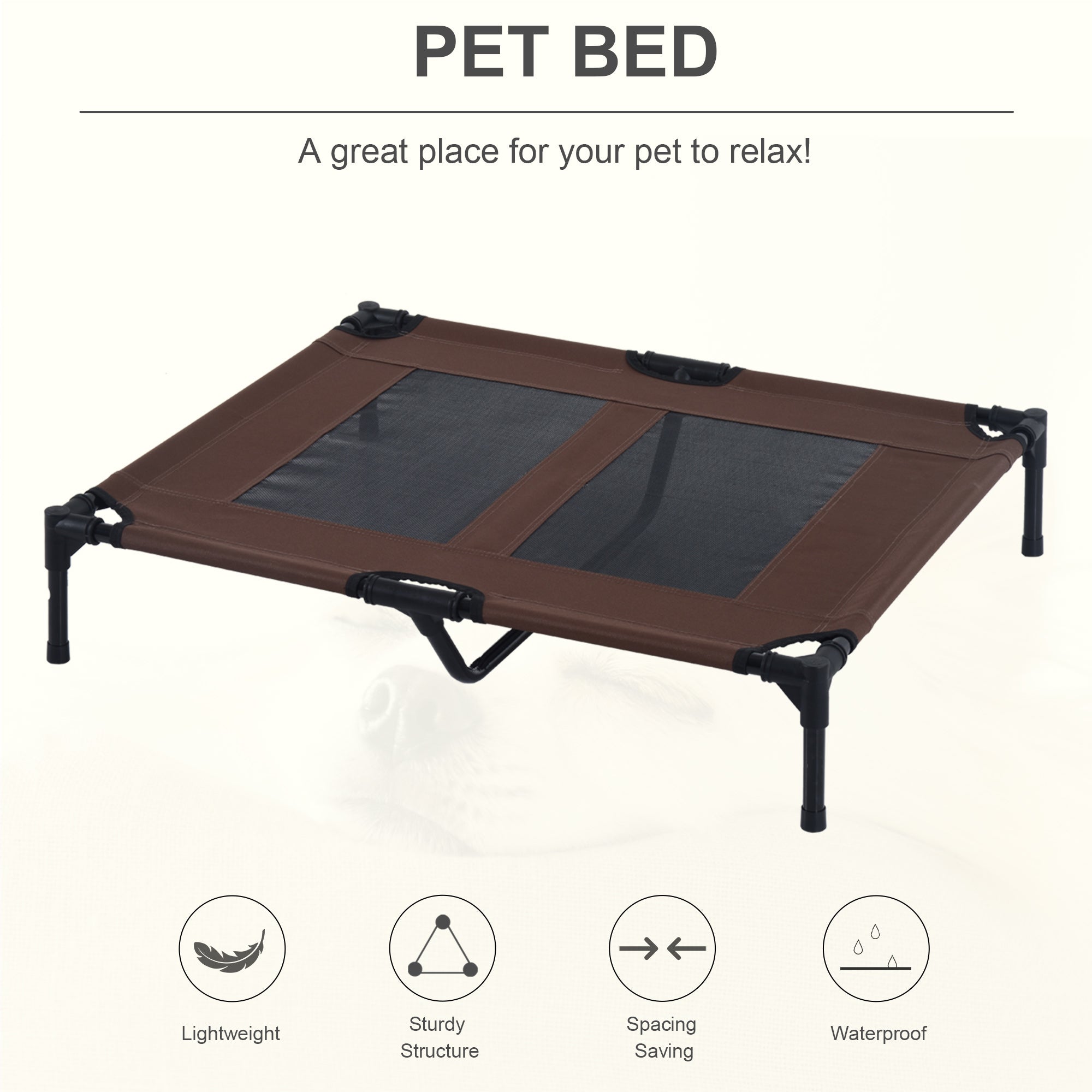 PawHut Elevated Pet Bed, Large Raised Dog & Cat Cooling Cot, Portable for Camping, Outdoor/Indoor Use, Metal Frame with Mesh, Black