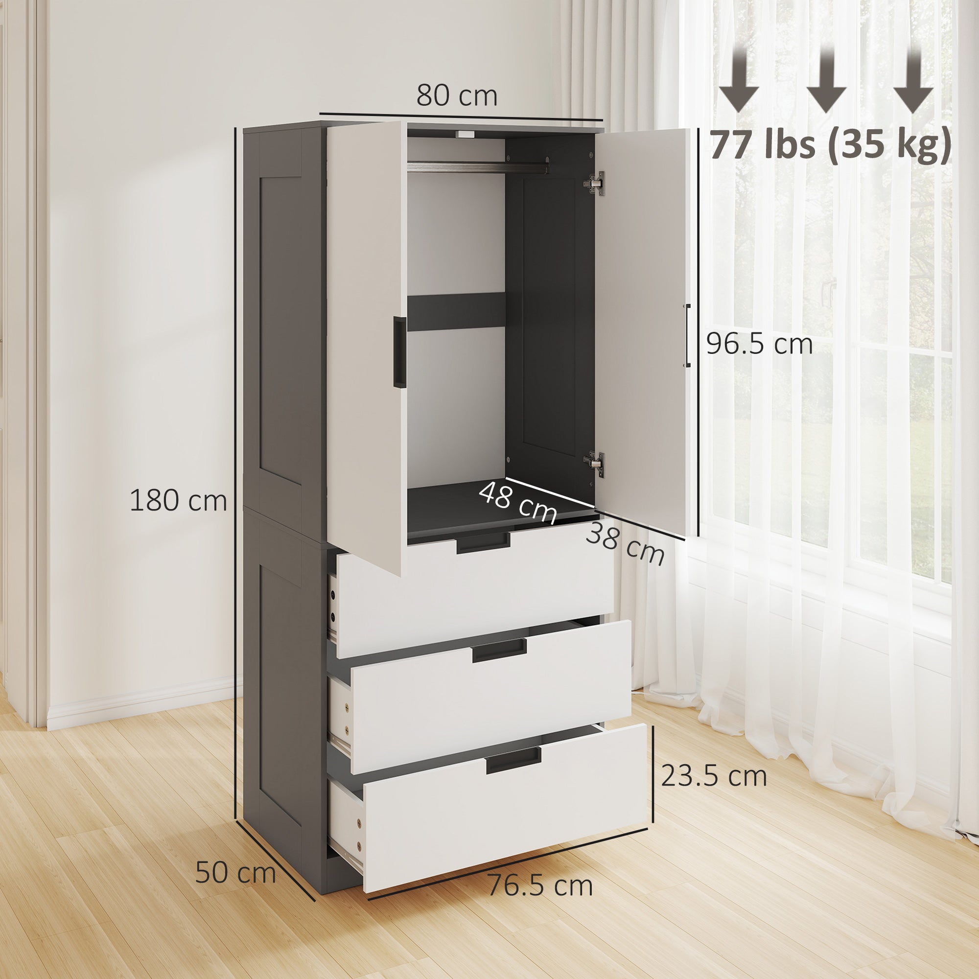 Two Door, Two Drawer Wardrobe - White/Brown