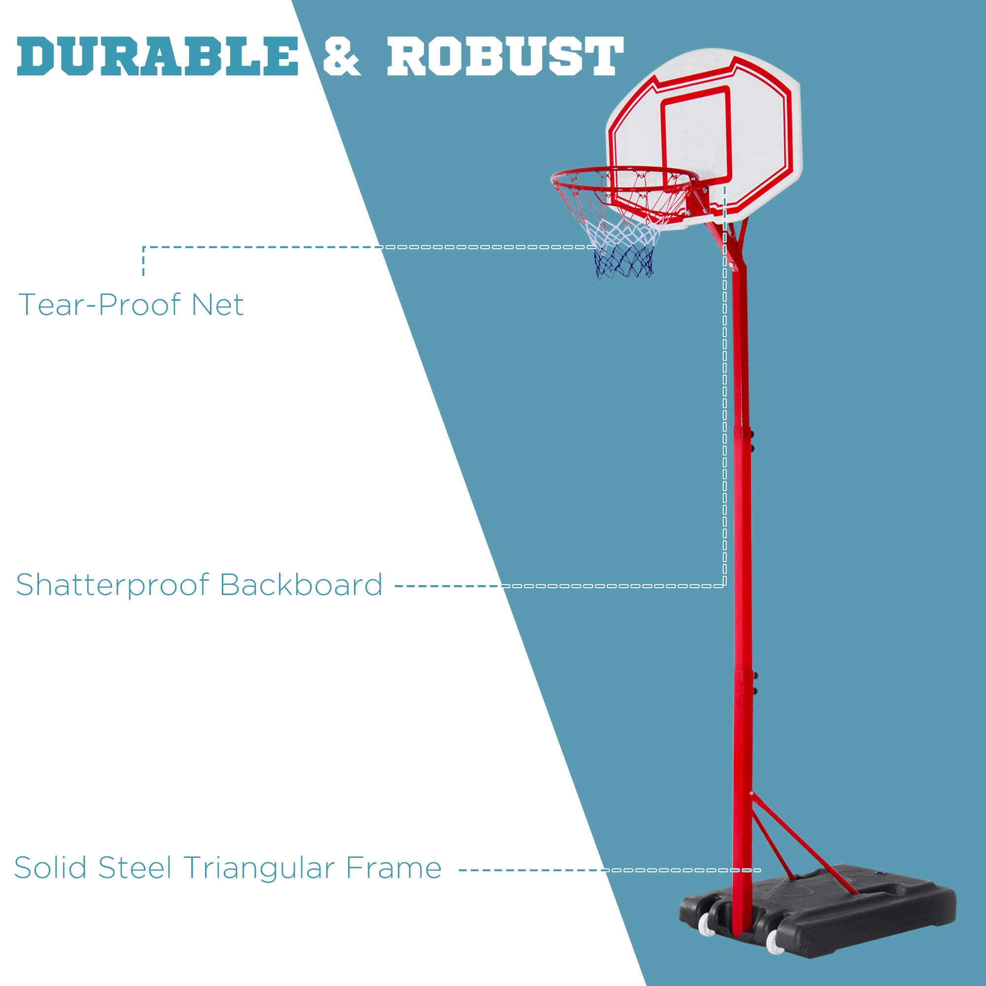 HOMCOM Steel Basketball Stand Height Adjustable Hoop Backboard Red