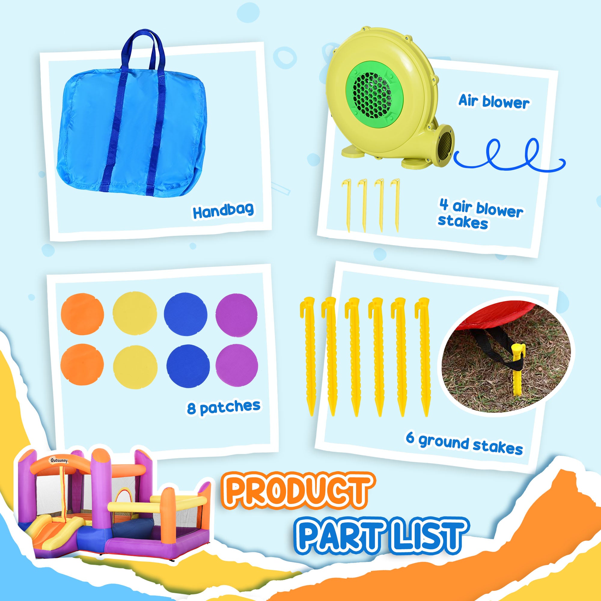 Kozy Kids Bouncy Castle House Inflatable Trampoline Slide Water Pool 3 in 1 with Blower for Kids Age 3-8 Multi-color 2.8 x 2.5 x 1.7m