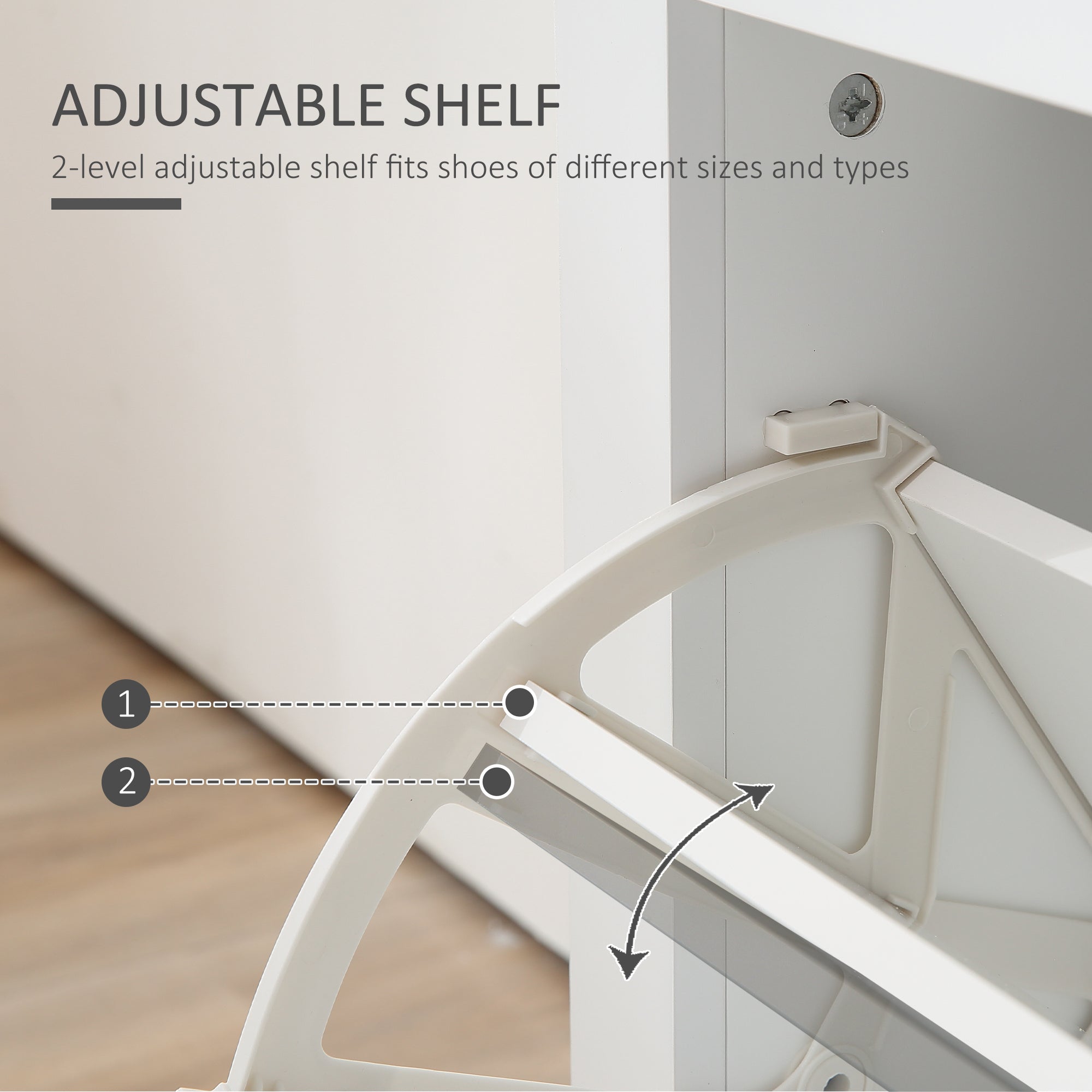 Kozy 2 Drawer Shoe Cabinet Modern Narrow Shoe Cupboard Hallway Wooden Storage Organiser with Flip Doors Adjustable Shelf for 6-12 Pairs, White