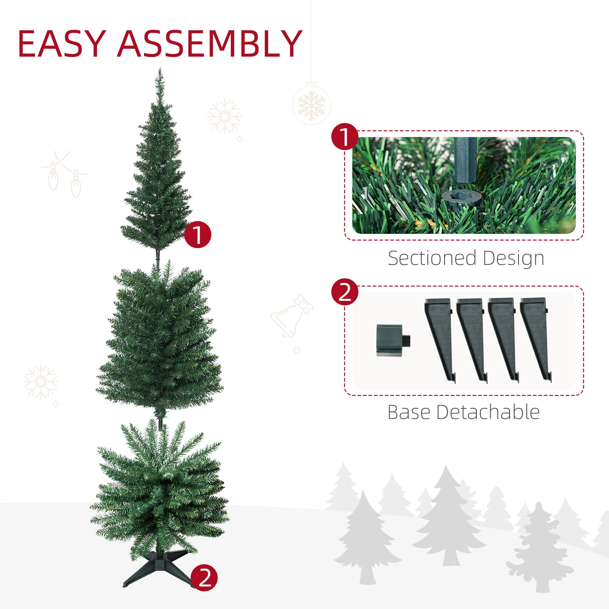 HOMCOM 1.8m Artificial Christmas Tree Pine Tree W/Plastic Stand