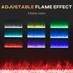 HOMCOM 127cm Electric Fireplace, 2000W Recessed and Wall Mounted Electric Fire with Remote Control, 9 Flame Colour and Crystal, Black