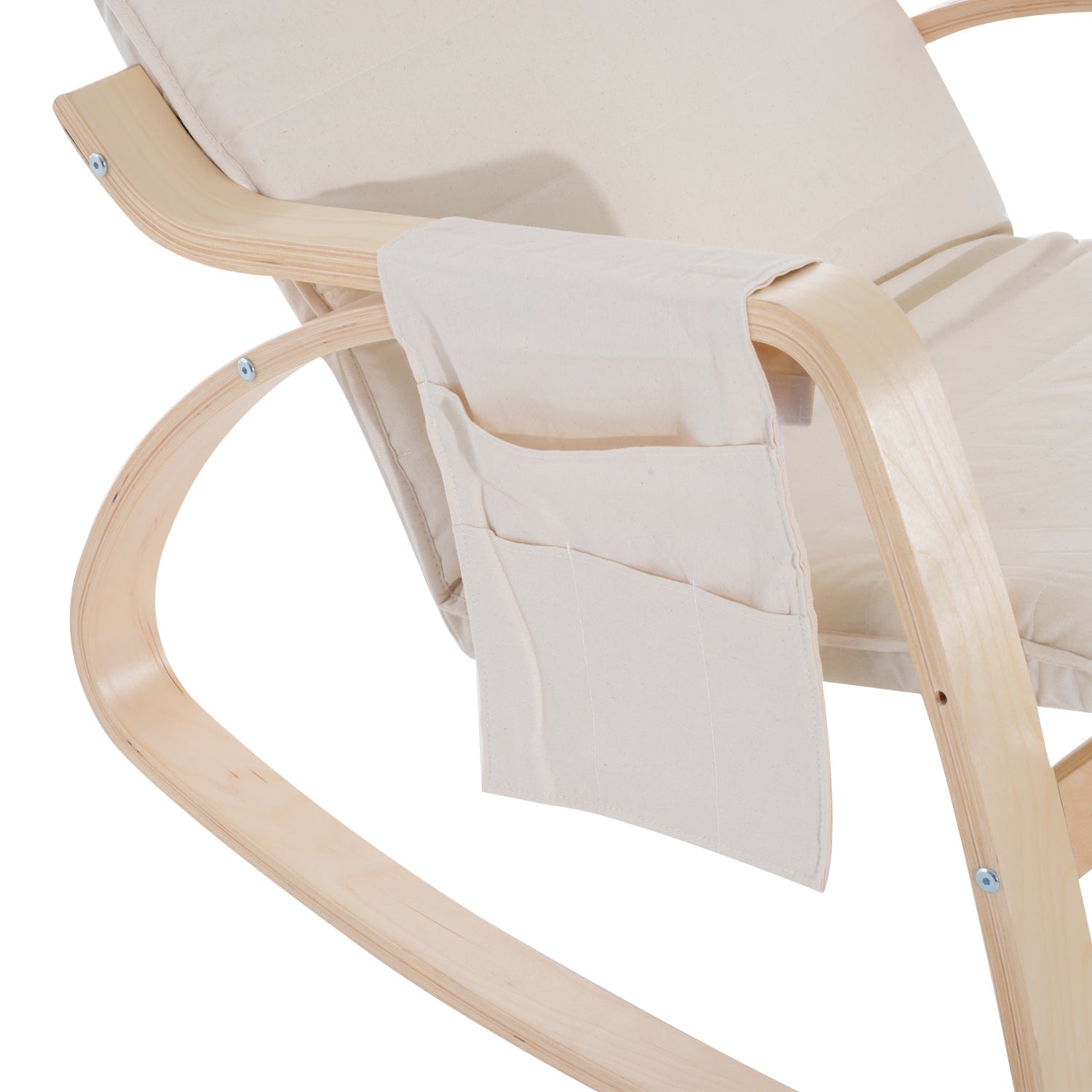 HOMCOM Rocking Lounge Chair Recliner Relaxation Lounging Relaxing Seat with Adjustable Footrest, Side Pocket and Pillow, Cream White | Aosom UK