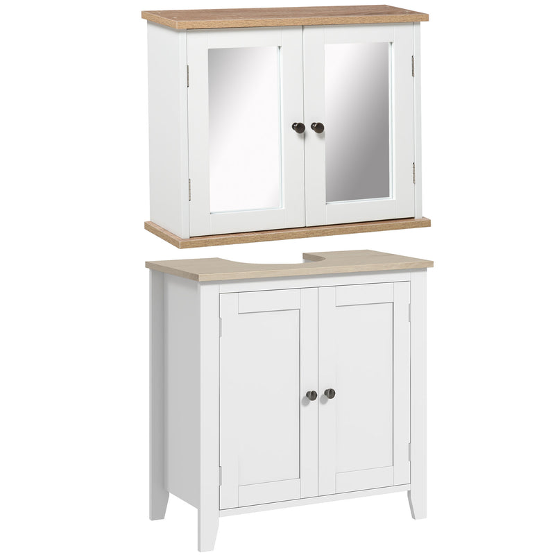 Bathroom Furniture Set, Mirror Cabinet Wall Mounted with Adjustable Shelf, Bathroom Sink Cabinet with Storage, and Grain