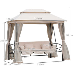 Kozy 2-in-1 Convertible Gazebo Swing Chair Bed W/Netting, 245Lx165Wx243H cm-Beige/Black