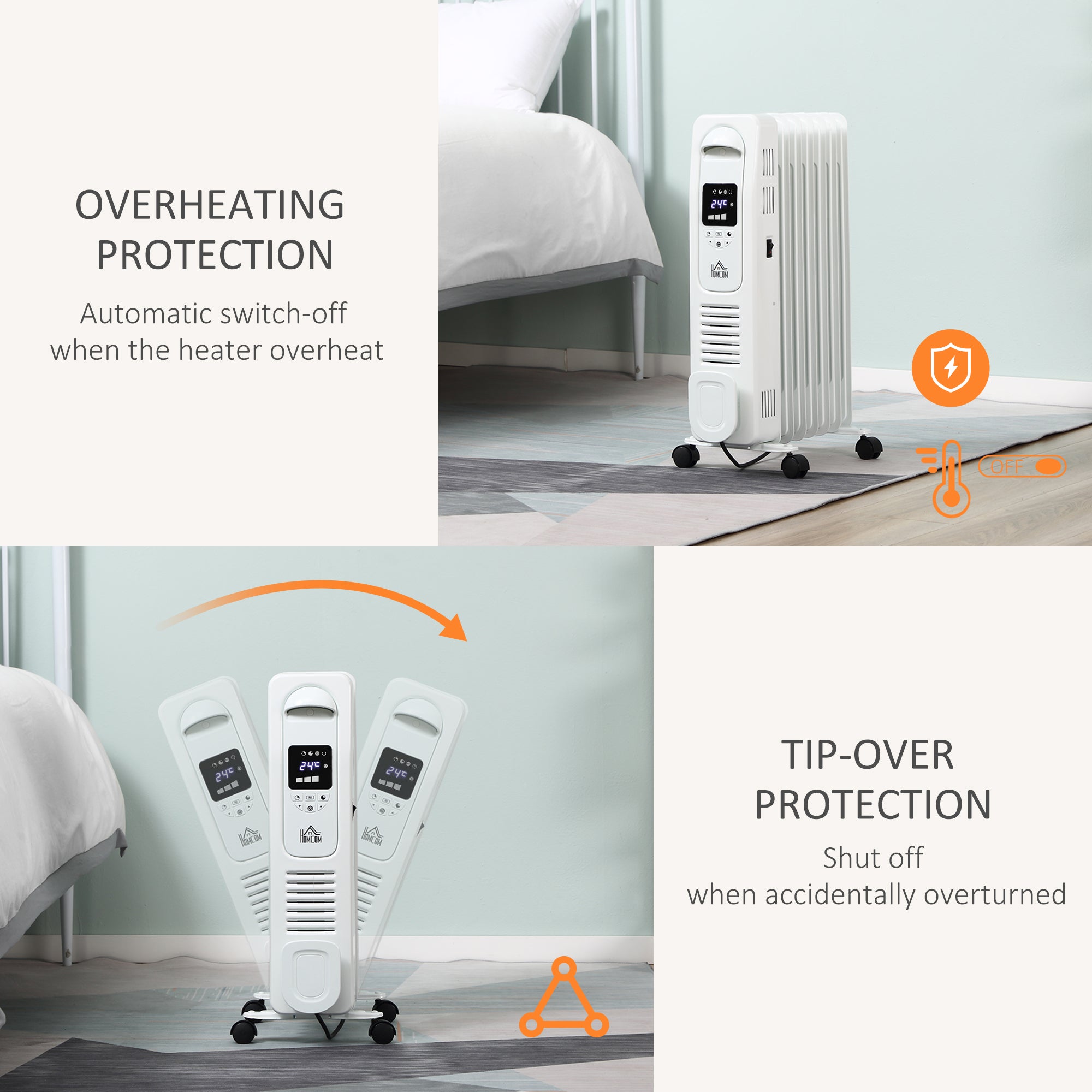 Kozy 1500W Digital Oil Filled Radiator, 7 Fin, Portable Electric Heater with LED Display, Built-in Timer, 3 Heat Settings, Safety Cut-Off and Remote Control, White