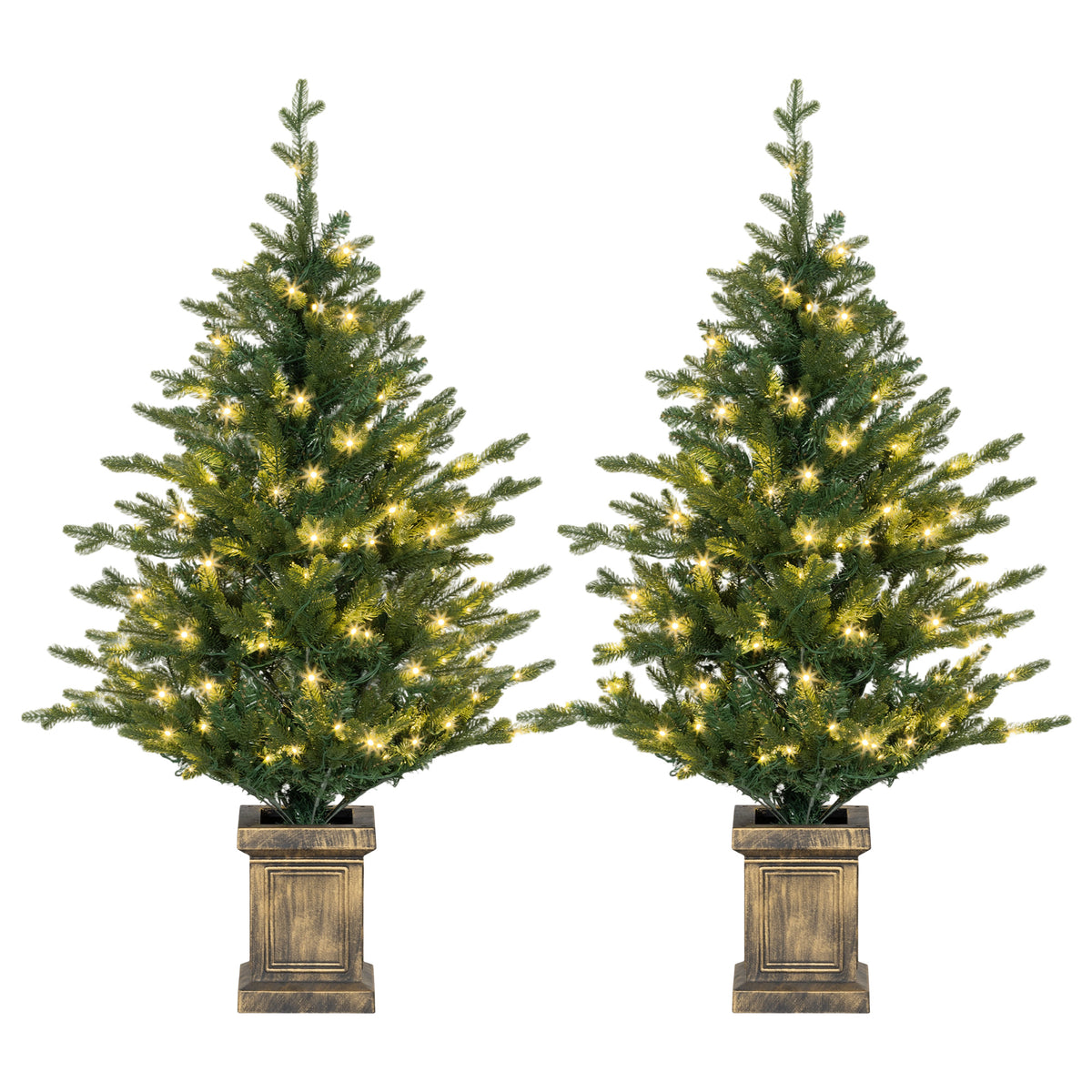 Kozy - Set of Two Artificial 4ft Christmas Trees, with Lights - Green