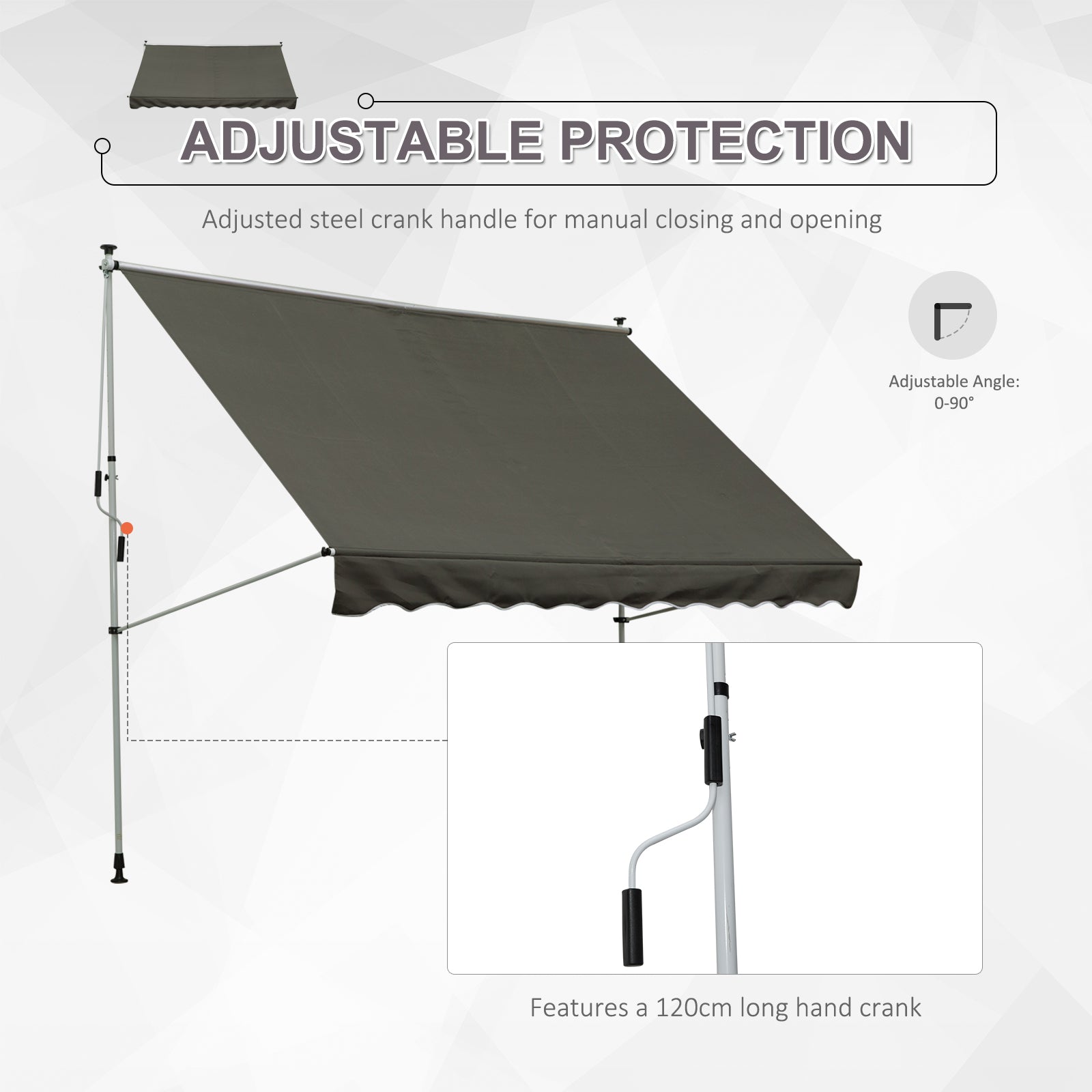 Outsunny Balcony 3 x 1.5m Manual Adjustable Awning DIY Patio Clamp Awning Canopy  Retractable Shade Shelter