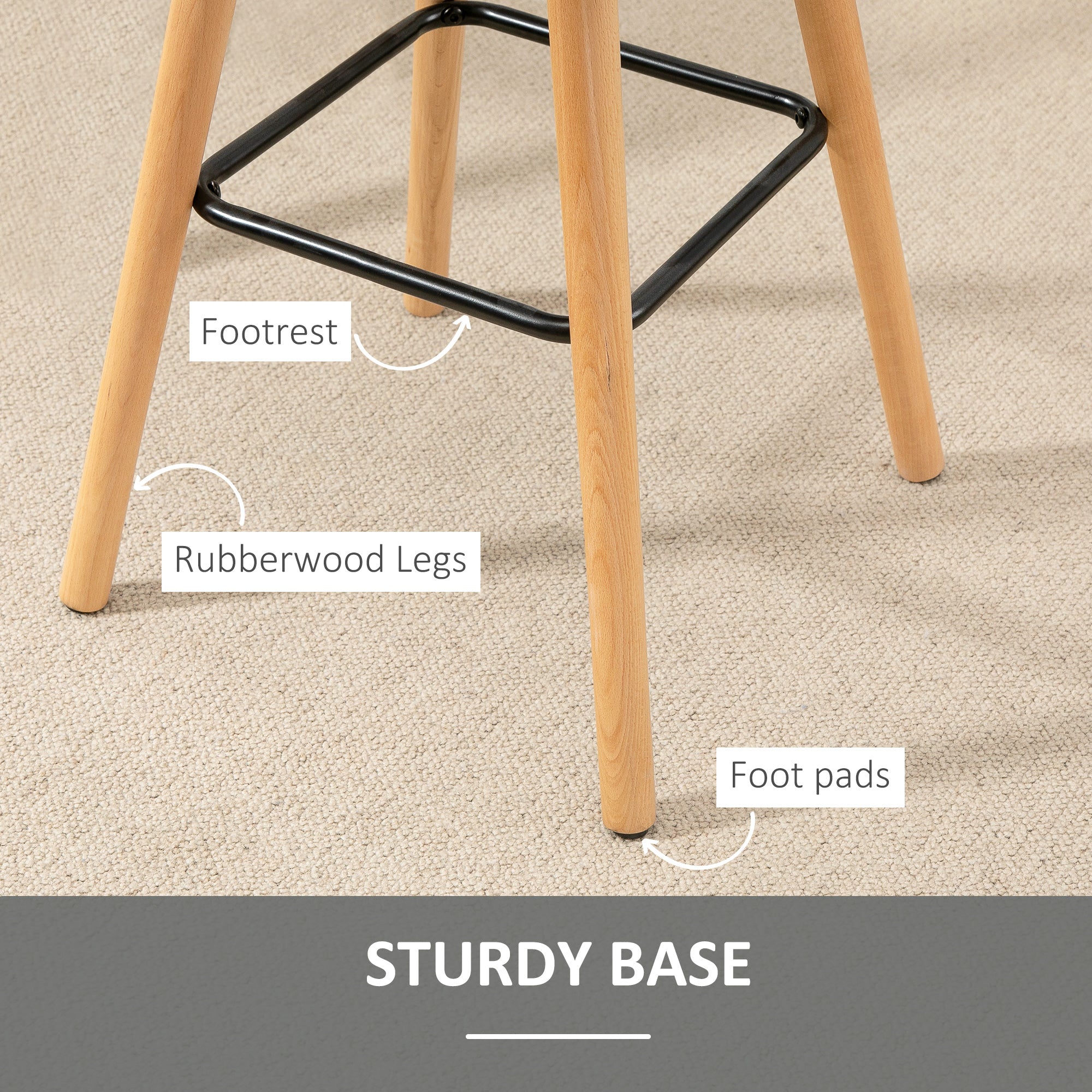 Kozy Breakfast Bar Stool Set of 2 Armless Button-Tufted Counter Height Bar Chairs with Wood Legs & Footrest, Grey