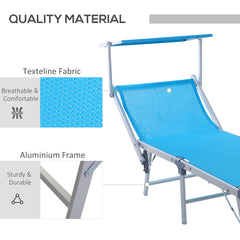 Outsunny Garden Sun Lounger Texteline Chaise Lounge Reclining Chair with Canopy Adjustable Backrest Bed Aluminium Frame