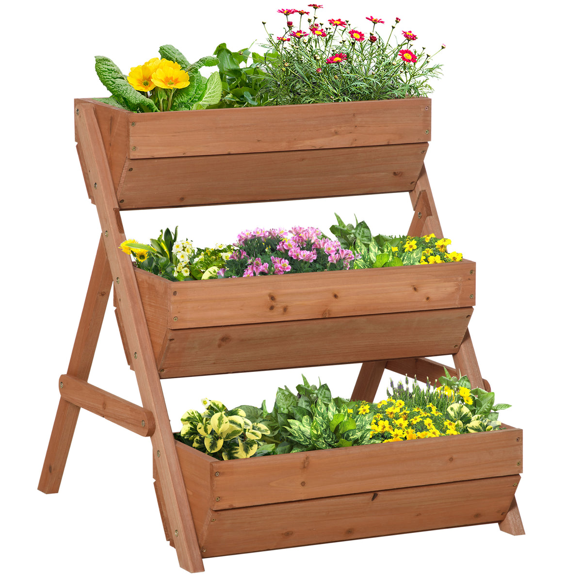Kozy 3 Tier Raised Garden Bed Wooden Elevated Planter Box Kit, 66L for Flower, Vegetable, Herb, 65x75x78cm, Brown