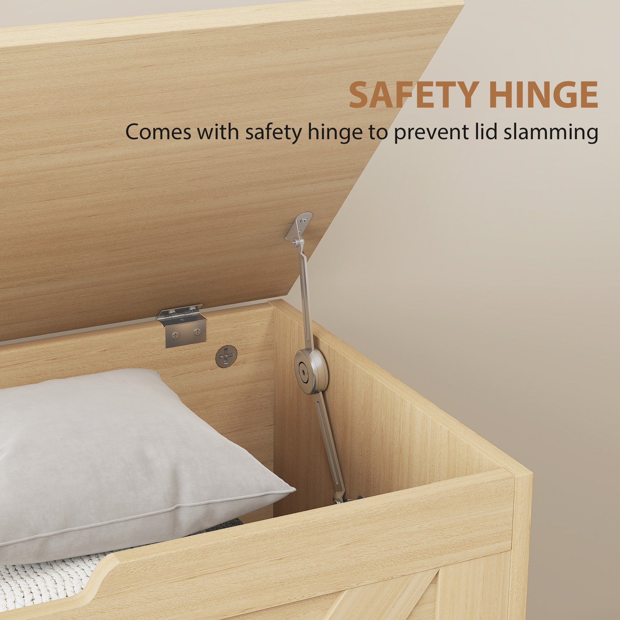 Kozy - 100L Home Storage Box, with Safety Hinges - Natural Wood Finish
