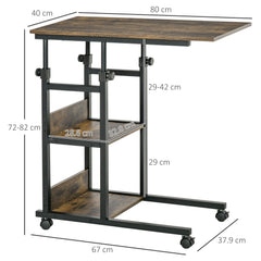 Kozy C-Shaped Side Table Industrial Mobile Rolling End Desk with 3-Tier Storage Shelving, Adjustable Height, Wheels