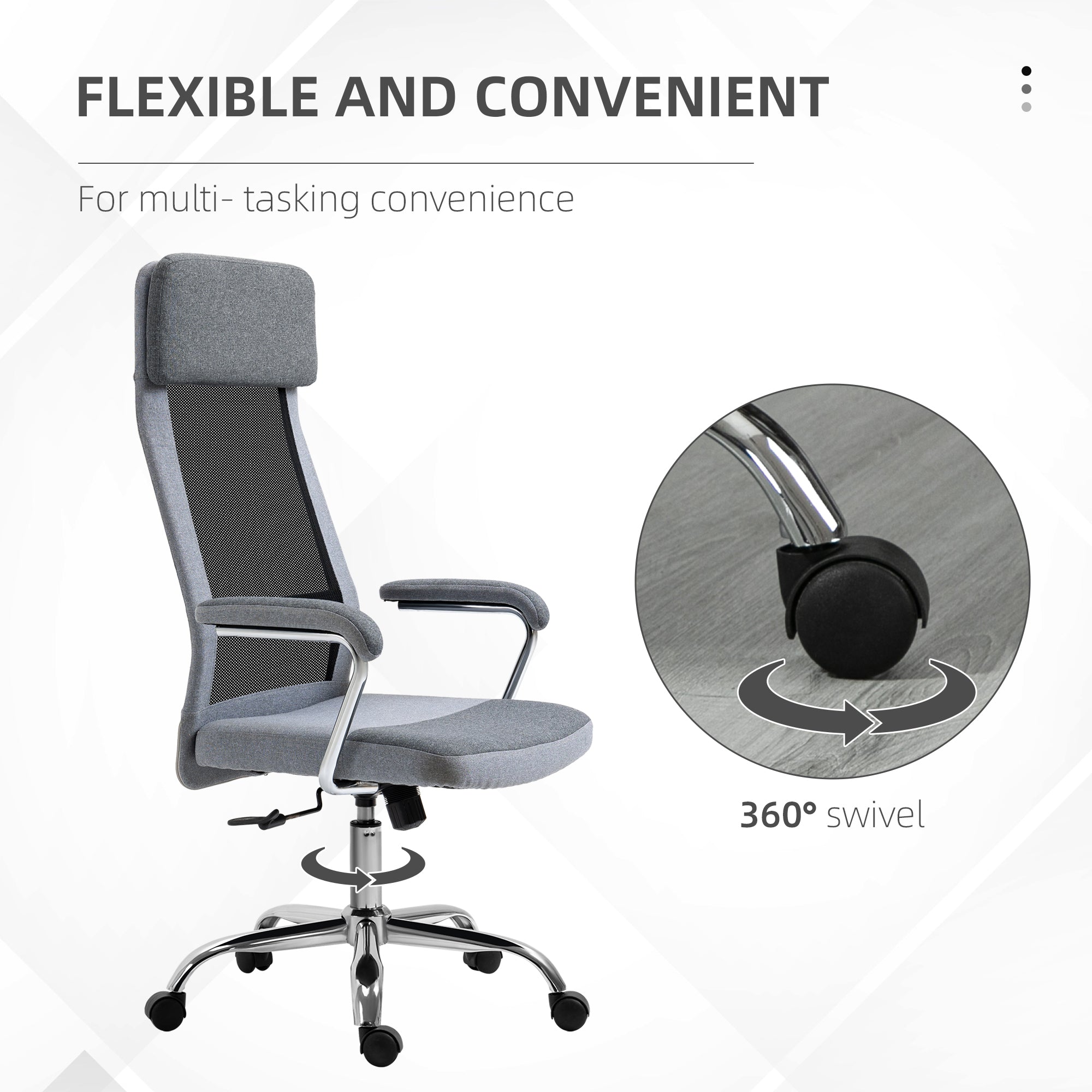 Kozy Office Chair, Ergonomic Desk Chair, High Back Computer Chair with Adjustable Height, Swivel Rolling Wheels, Mesh Back and Linen-Feel Fabric Seat for Home and Study, Grey