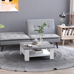 Kozy Square Coffee Table, Wooden Coffee Table with Storage, Cocktail Center Tea Table for Home Office, 80W x 80D x 31.5Hcm, Grey and White