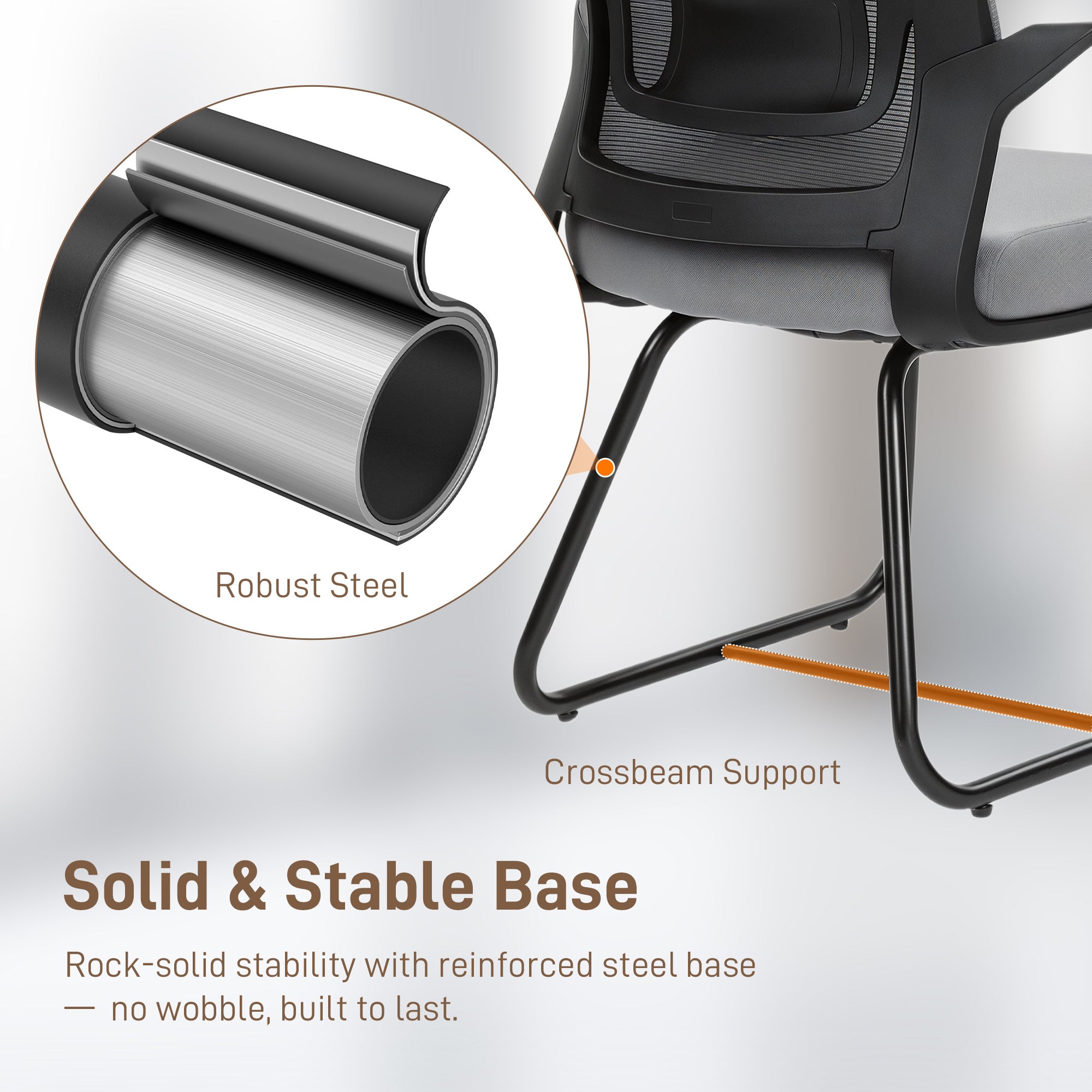 Kozy Desk Chair No Wheels, Office Chair with Mesh Back, Lumbar Support, Metal Base for Waiting Room, Conference Room, Dark Grey