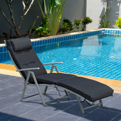 Outsunny Outdoor Patio Sun Lounger Garden Texteline Foldable Reclining Chair Pillow Adjustable Recliner with Cushion