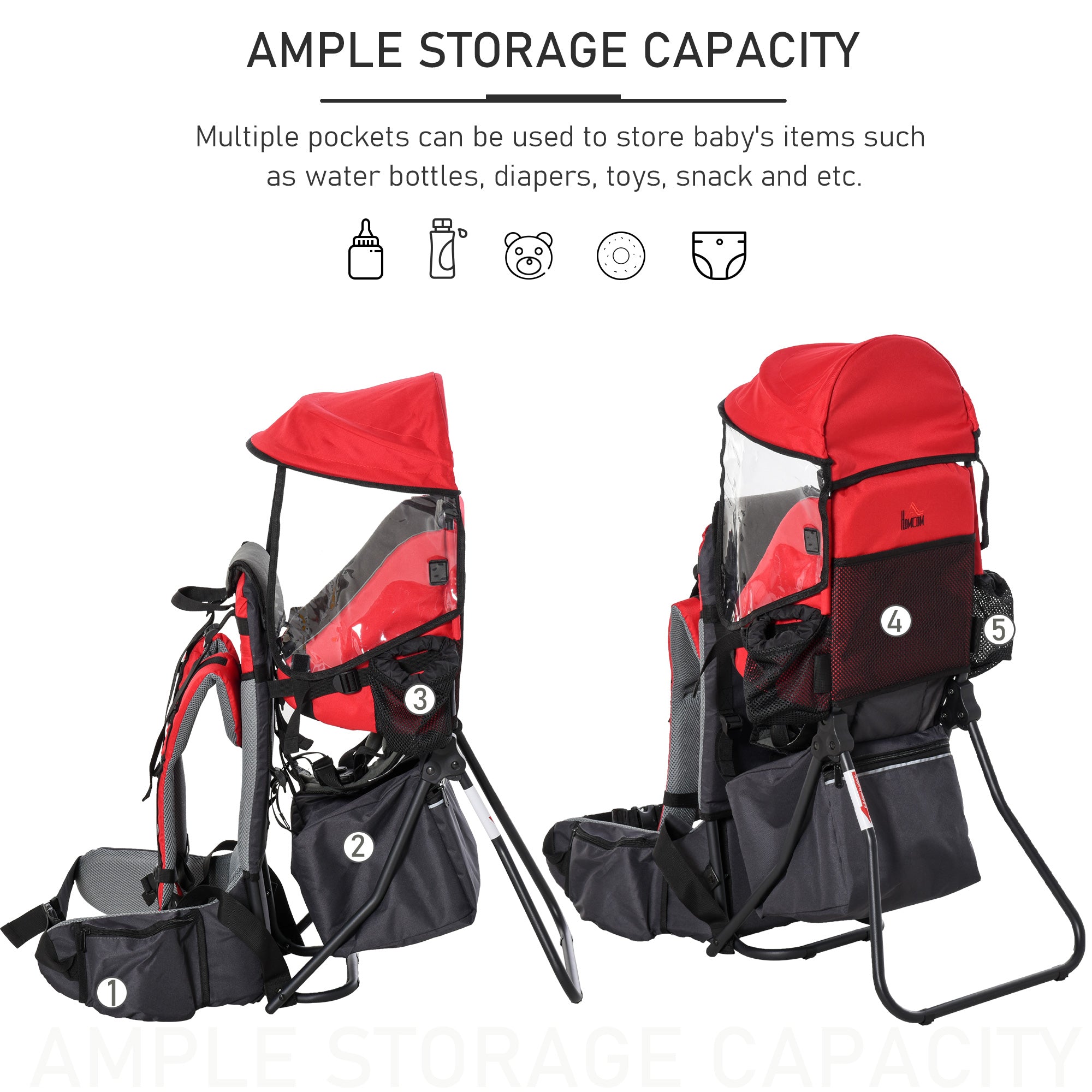 Kozy Baby Hiking Backpack Carrier Child Carrier with Ergonomic Hip Seat Detachable Rain Cover Adjustable Straps Stand for Toddler 6 - 36 Months Red