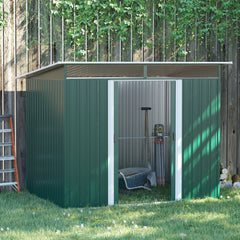 Outsunny Pent Roofed Metal Garden Shed House Hut Gardening Tool Storage w/ Ventilation 260L x 194W x 200H cm | Aosom UK