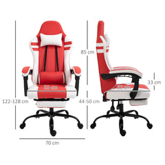 Vinsetto PU Leather Gaming Chair w/ Headrest, Footrest, Wheels, Adjustable Height, Racing Gamer Recliner, Red White