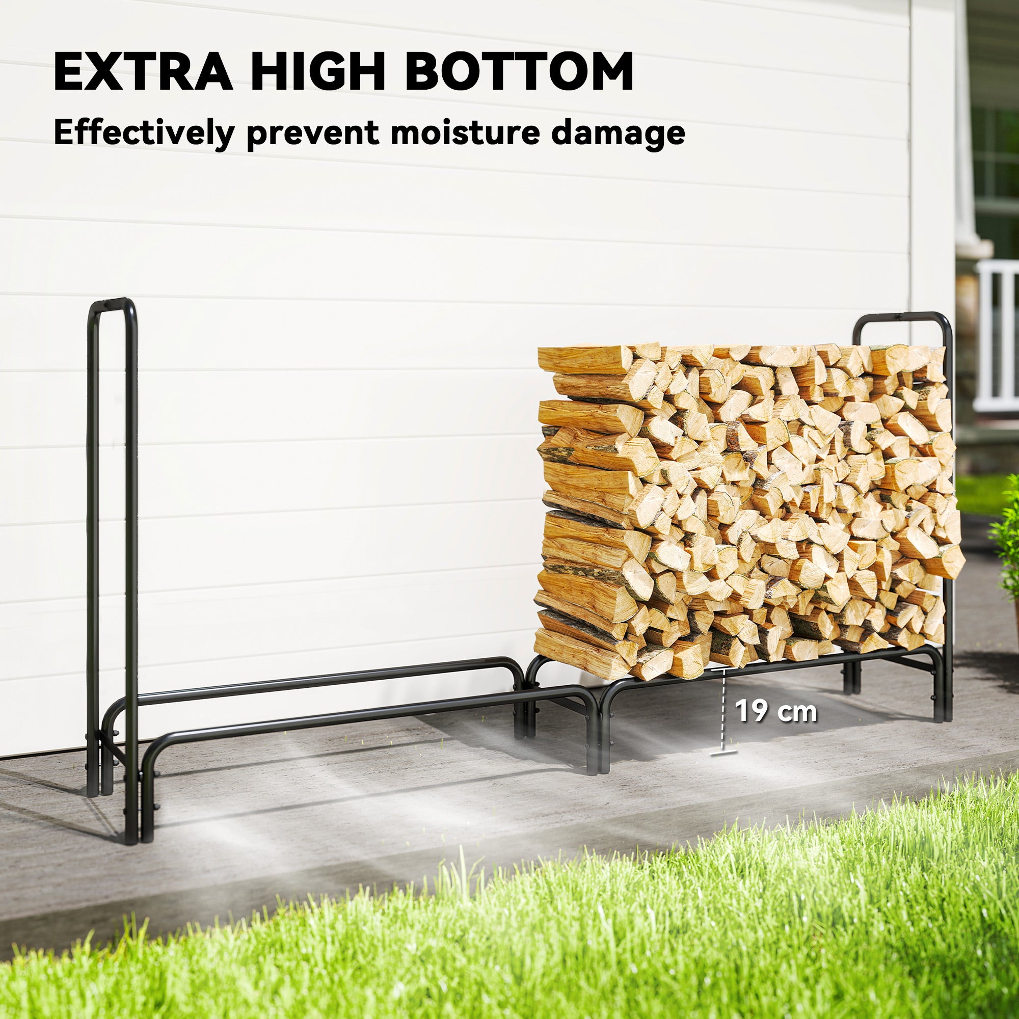 Kozy - Firewood Rack with Waterproof Cover, Heavy Duty Metal Log Store Indoors, Log Storage Holder for Outdoor Indoor Fireplace, 200 x 36 x 99 cm, Dark Green